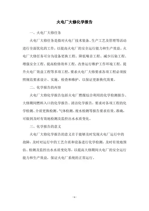 火电厂大修化学报告