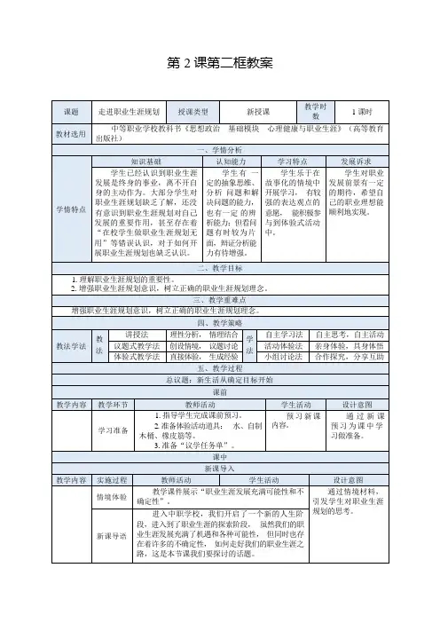 【中职】思想政治《心理健康与职业生涯》(高教版2023)2.2 走进职业生涯规划(教案)