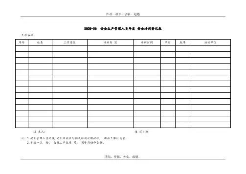 安全管理人员年度安全培训登记表模板