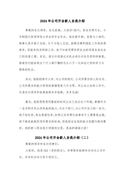 2024年公司开会新人自我介绍(三篇)