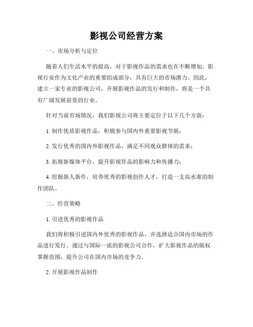 影视公司经营方案