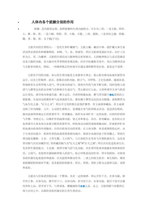 人体内各个脏腑分别的作用