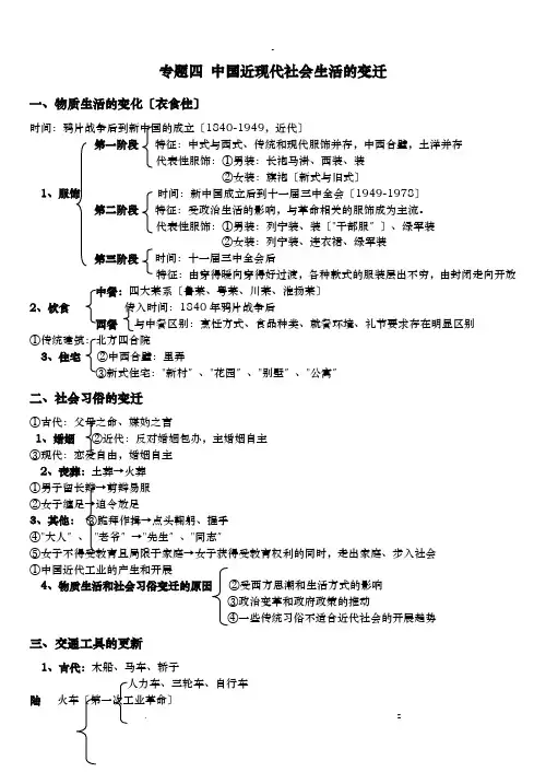 专题四中国近现代社会生活变迁