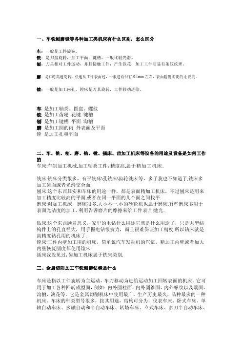 [整理版]车铣刨磨镗等各类加工类机床有什么差别,如何区分