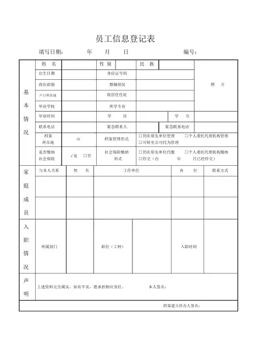 员工个人信息登记表(模板)