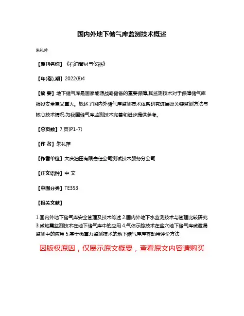 国内外地下储气库监测技术概述