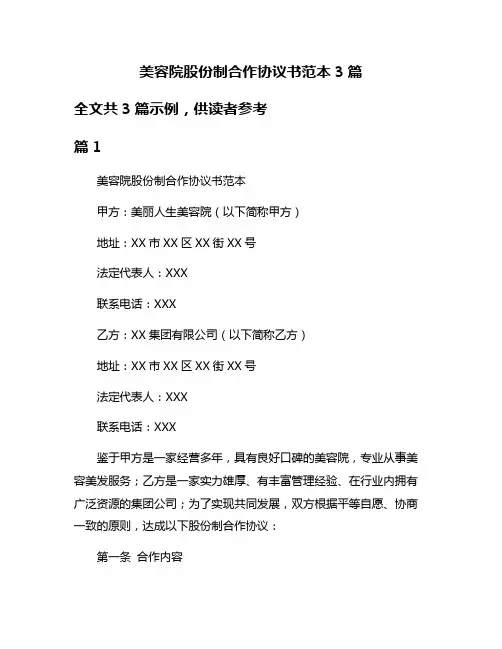 美容院股份制合作协议书范本3篇