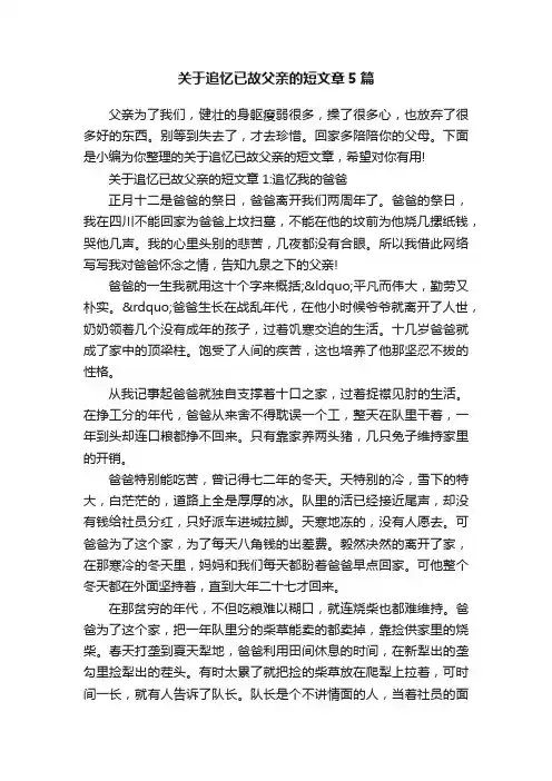 关于追忆已故父亲的短文章5篇