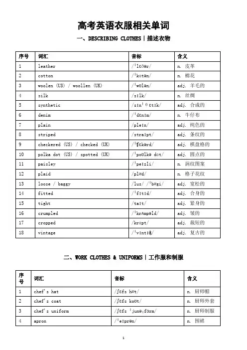 高中英语2025届高考衣服相关单词(共七大类)