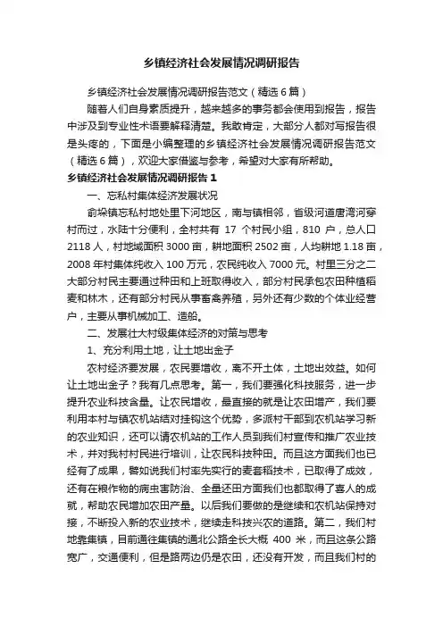 乡镇经济社会发展情况调研报告范文（精选6篇）