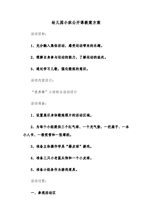 幼儿园小班公开课教案方案（六篇）