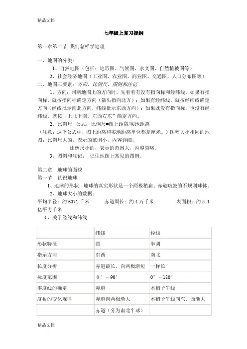 最新七年级地理上册复习提纲(湘教版)