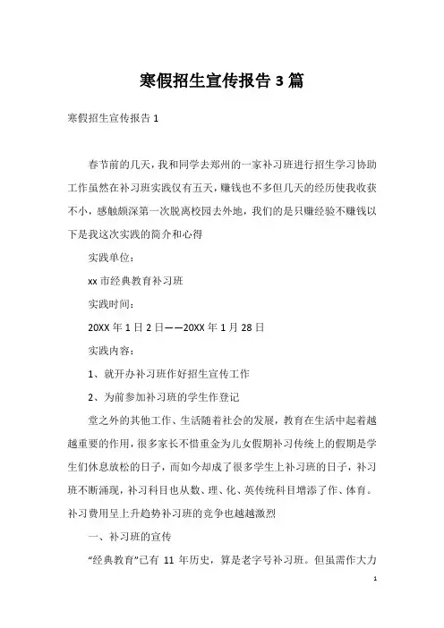 寒假招生宣传报告3篇
