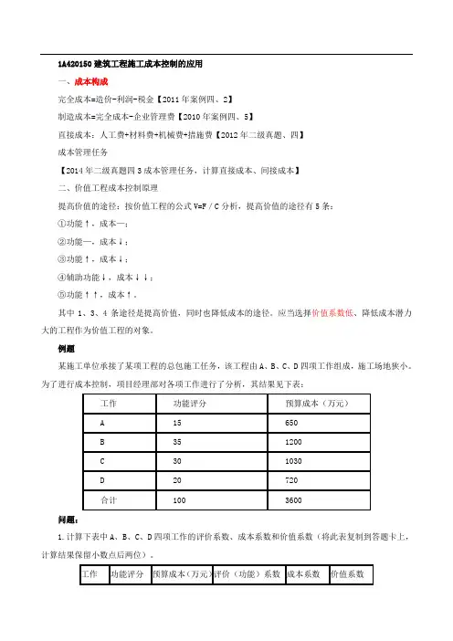 一建-建筑实务-精讲班-第40讲：1A420150建筑工程施工成本控制的应用