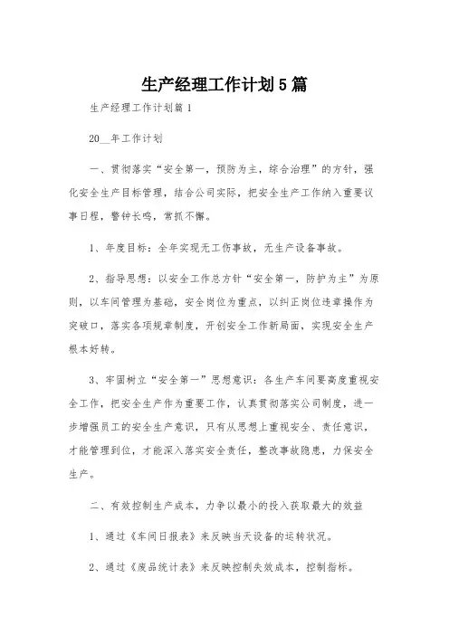生产经理工作计划5篇