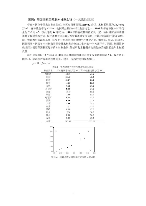 《计量经济学》案例：用回归模型预测木材剩余物(一元线性回归)