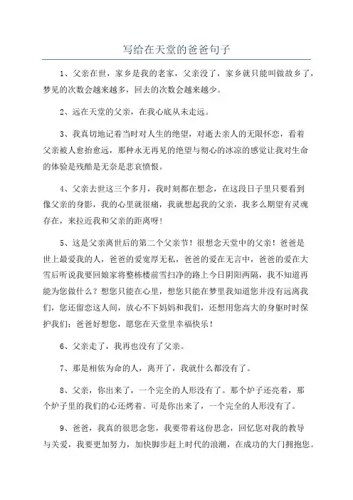 写给在天堂的爸爸句子