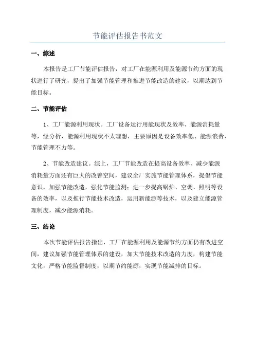 节能评估报告书范文