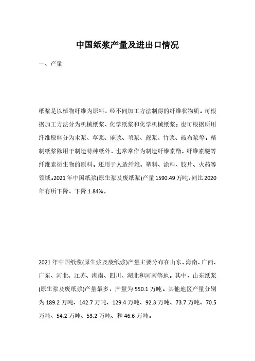 中国纸浆产量及进出口情况