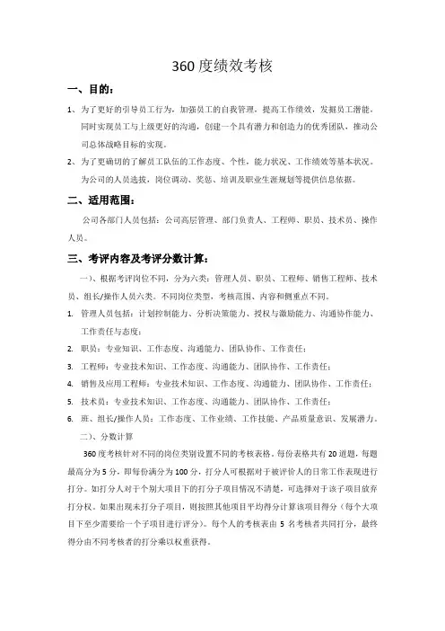 5份360度绩效考核方案及表格