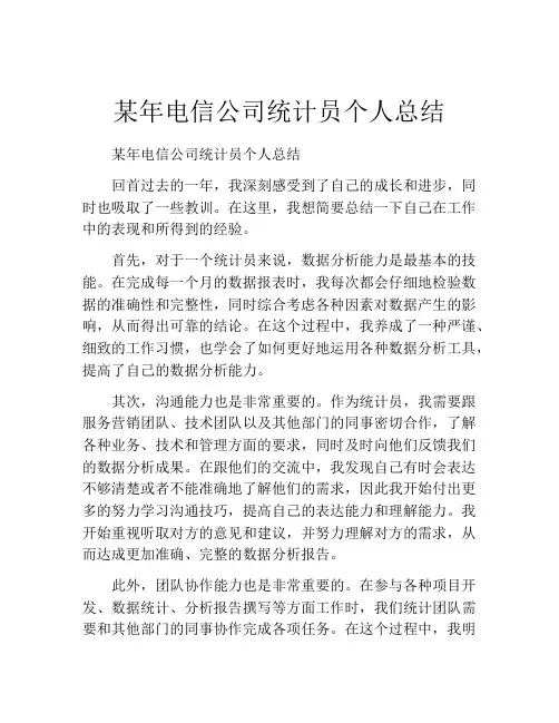 某年电信公司统计员个人总结