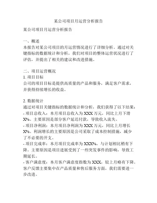 某公司项目月运营分析报告