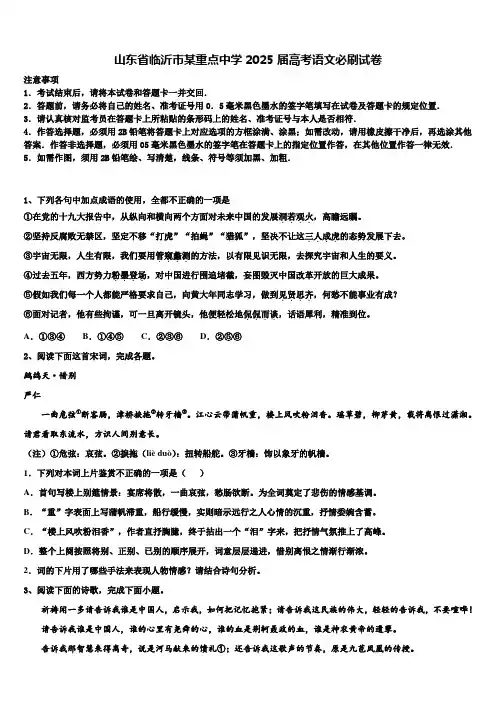山东省临沂市某重点中学2025届高考语文必刷试卷含解析