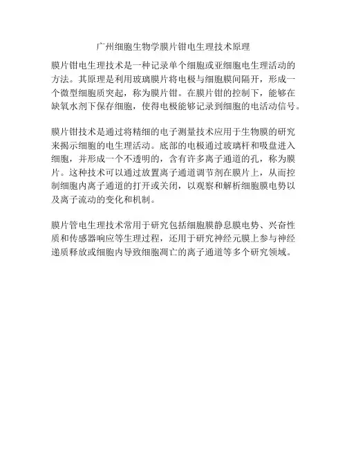 广州细胞生物学膜片钳电生理技术原理