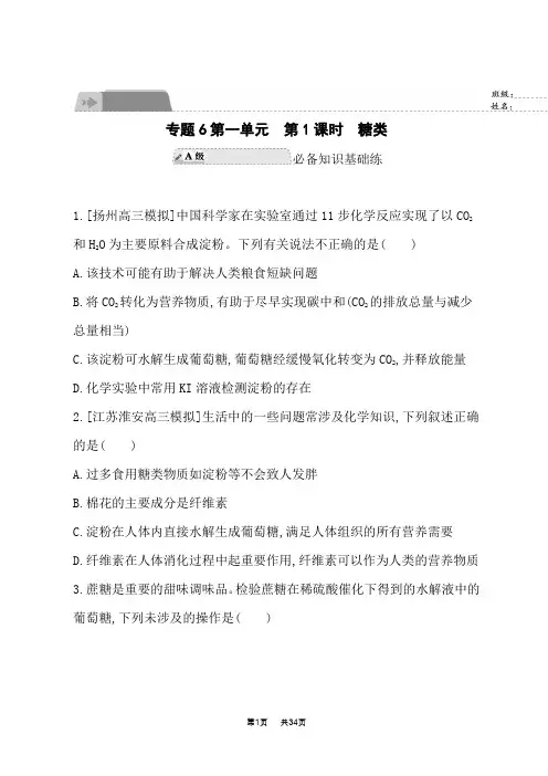 苏教版高中化学选择性必修3有机化学基础课后分层作业 专题6
