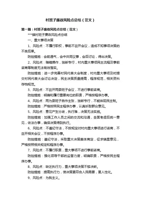 村班子廉政风险点总结（范文）