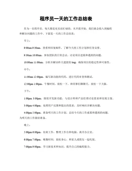 程序员一天的工作总结表