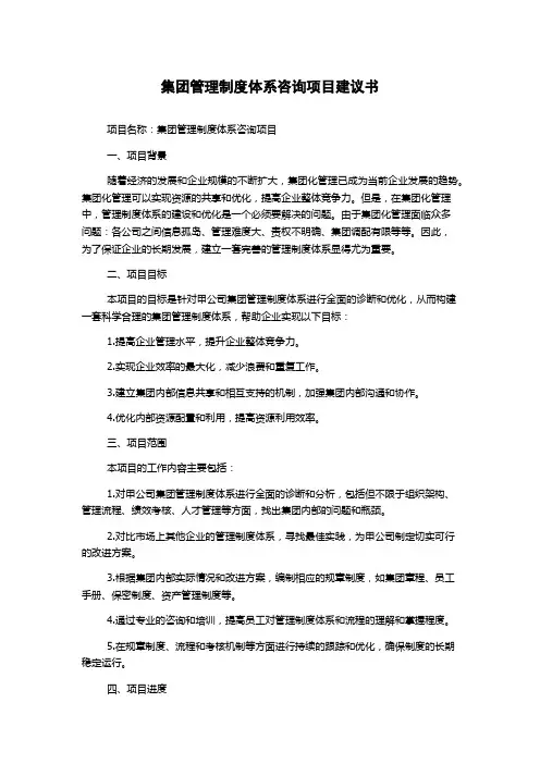 集团管理制度体系咨询项目建议书
