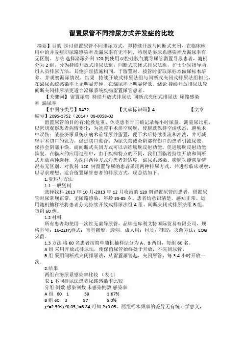 留置尿管不同排尿方式并发症的比较