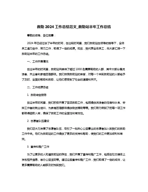 救助2024工作总结范文_救助站半年工作总结