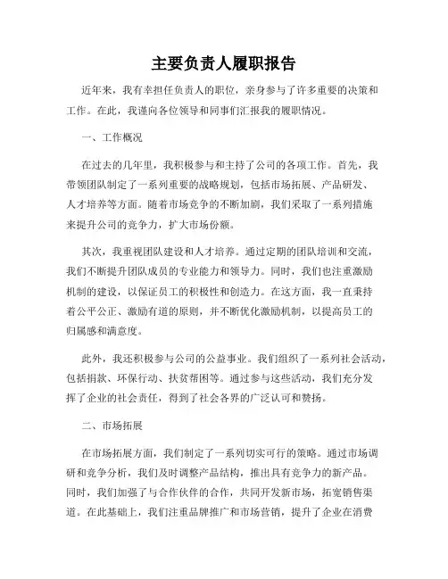 主要负责人履职报告