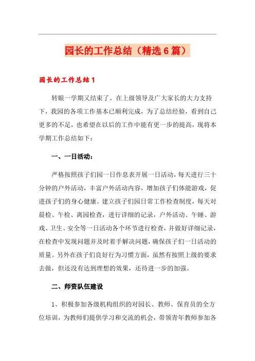园长的工作总结(精选6篇)