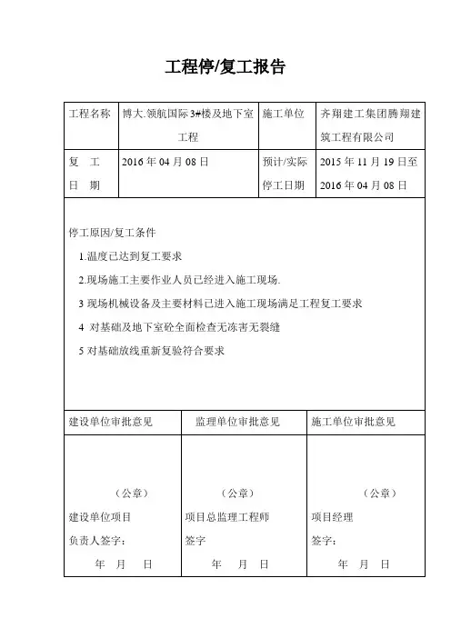 (完整版)工程停复工报告