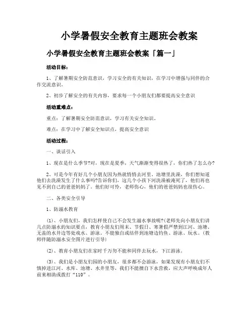小学暑假安全教育主题班会教案