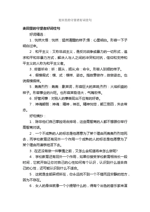 麦田里的守望者好词佳句