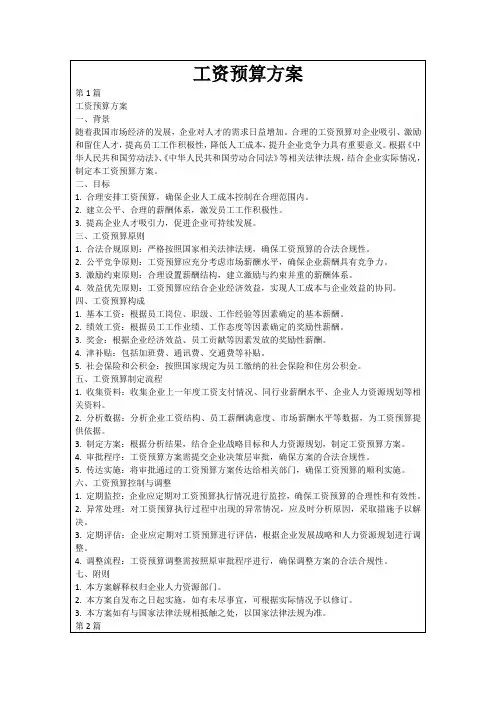工资预算方案