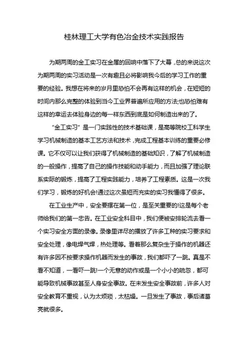 桂林理工大学有色冶金技术实践报告