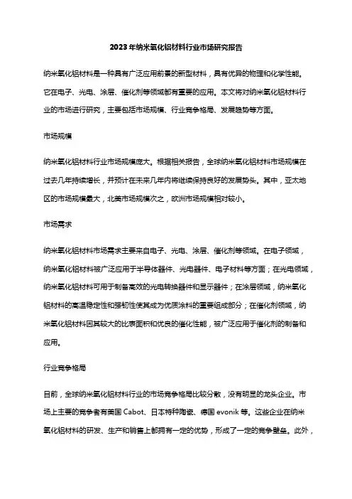 2023年纳米氧化铝材料行业市场研究报告