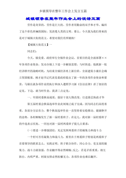 乡镇领导在全年工作会上讲话五篇