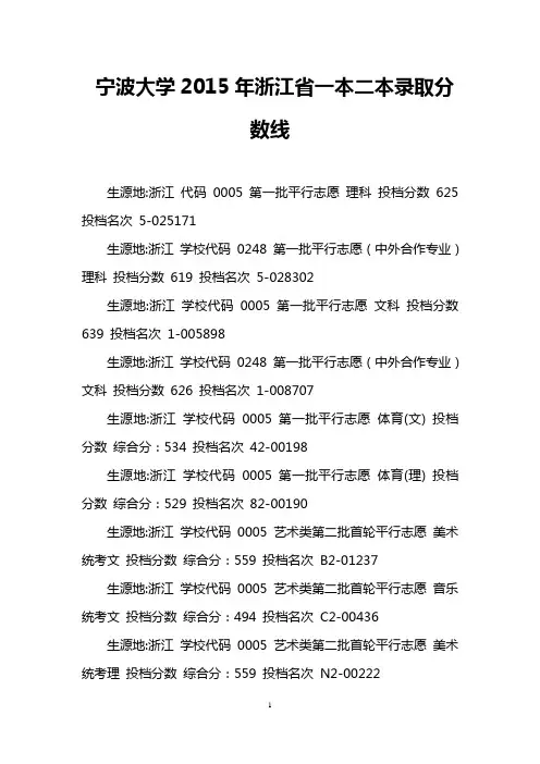 宁波大学2015年浙江省一本二本录取分数线