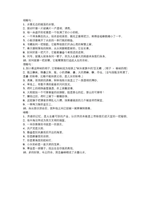 明喻暗喻借喻的句子