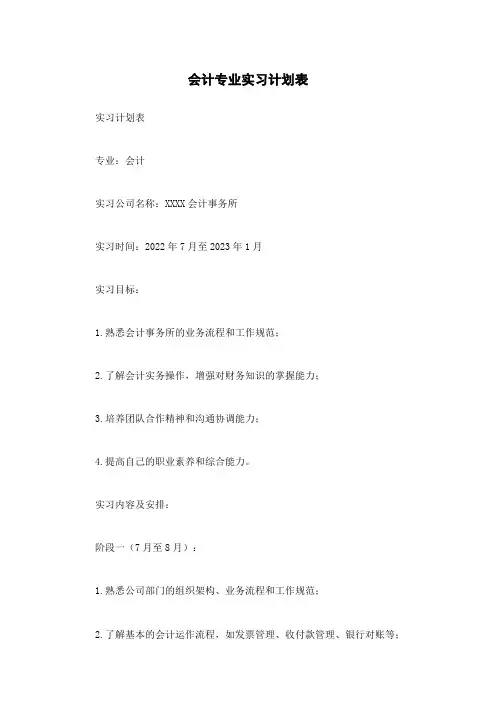 会计专业实习计划表