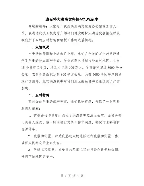 遭受特大洪涝灾害情况汇报范本