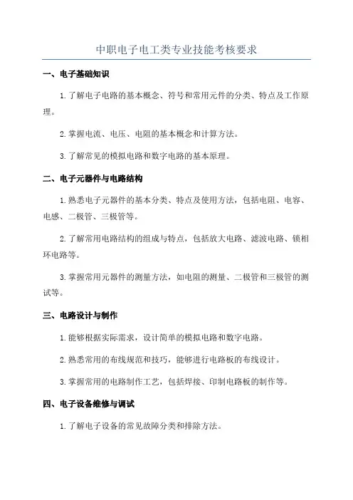 中职电子电工类专业技能考核要求