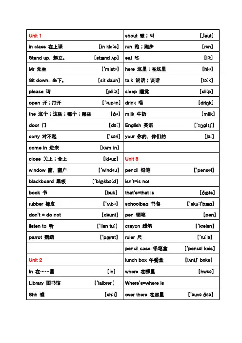 2012苏教版译林牛津小学英语三年级下册单词表