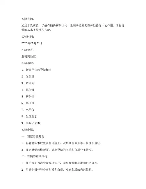 脊髓的实验报告